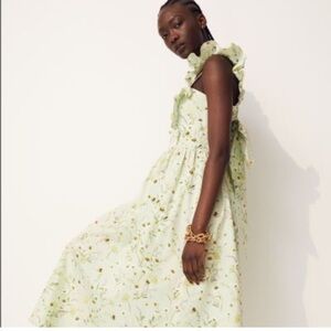 H&M Wildflower Meadow Ruffled Poplin Cotton Midi Dress - NWT